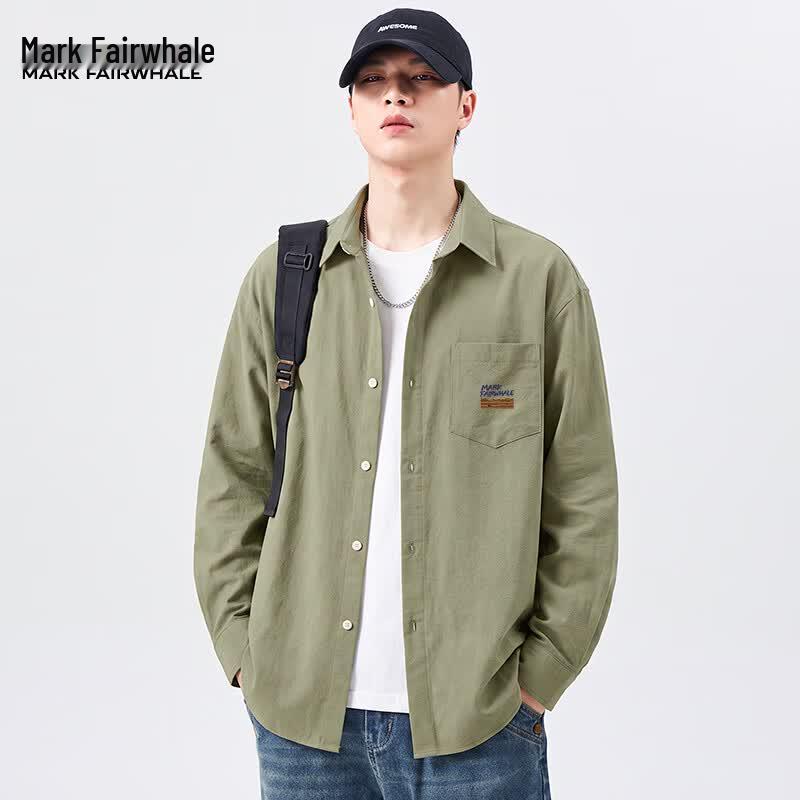 Mark Fairwhale Men's American Style Long-Sleeve Loose Casual Shirt