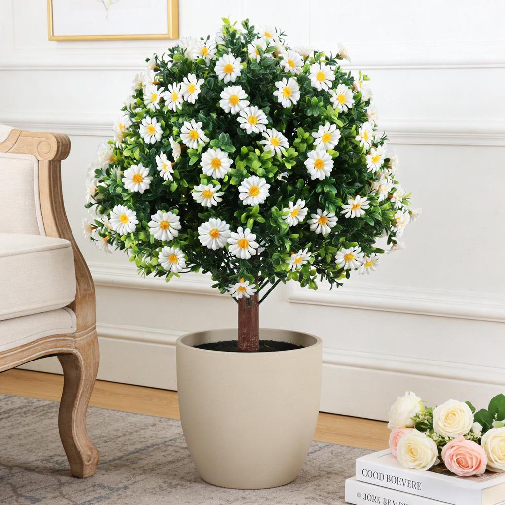 Artificial Chrysanthemum Garden Stake with Eucalyptus Accent - Decorative Faux Greenery