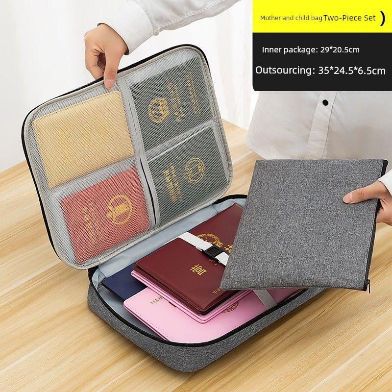 

Document Storage Bag, Large Capacity, Business Trip, Passport File Bag, Waterproof, Portable Passport Holder, Document Bag Mother and Child Bag Gray