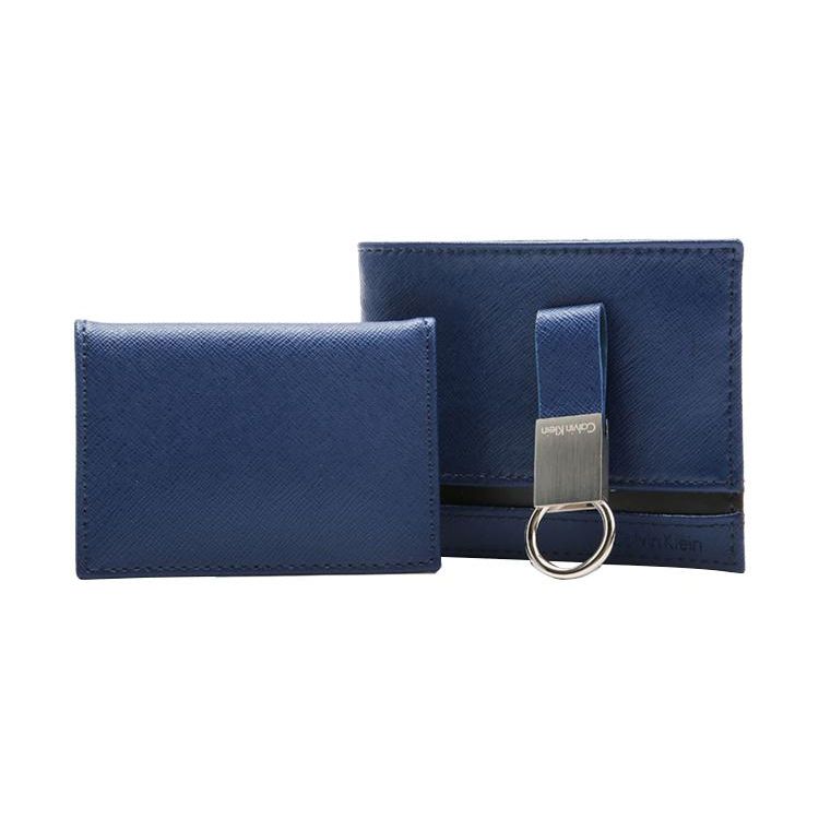 

Calvin Klein Solid Color Fashion Business Leather Card Holder Handbag Wallet Men Wallet Blue 79485-NAVY Basic Set (Bag+Dust Bag)