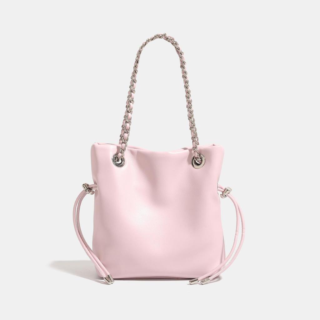 Women's Fashion Bucket Bag with Chain Strap Black Leather Shoulder Bag for New In PU Letter Decoration Small Underarm Shoulder