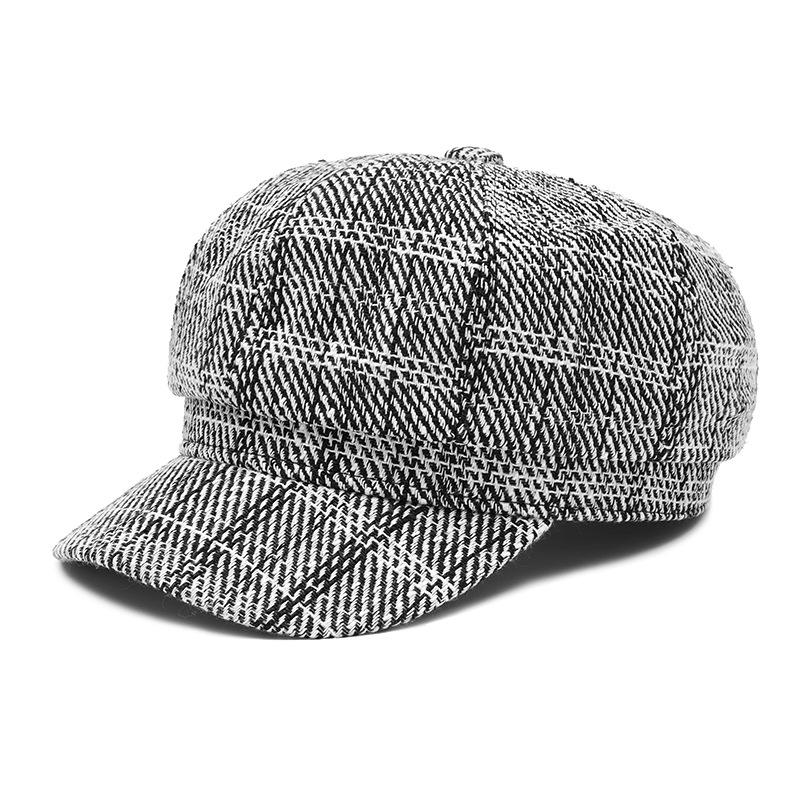 

Осенне-зимняя женская восьмиугольная кепка, винтажный клетчатый берет, теплая шерстяная кепка для улицы, кепка художника светло-серый