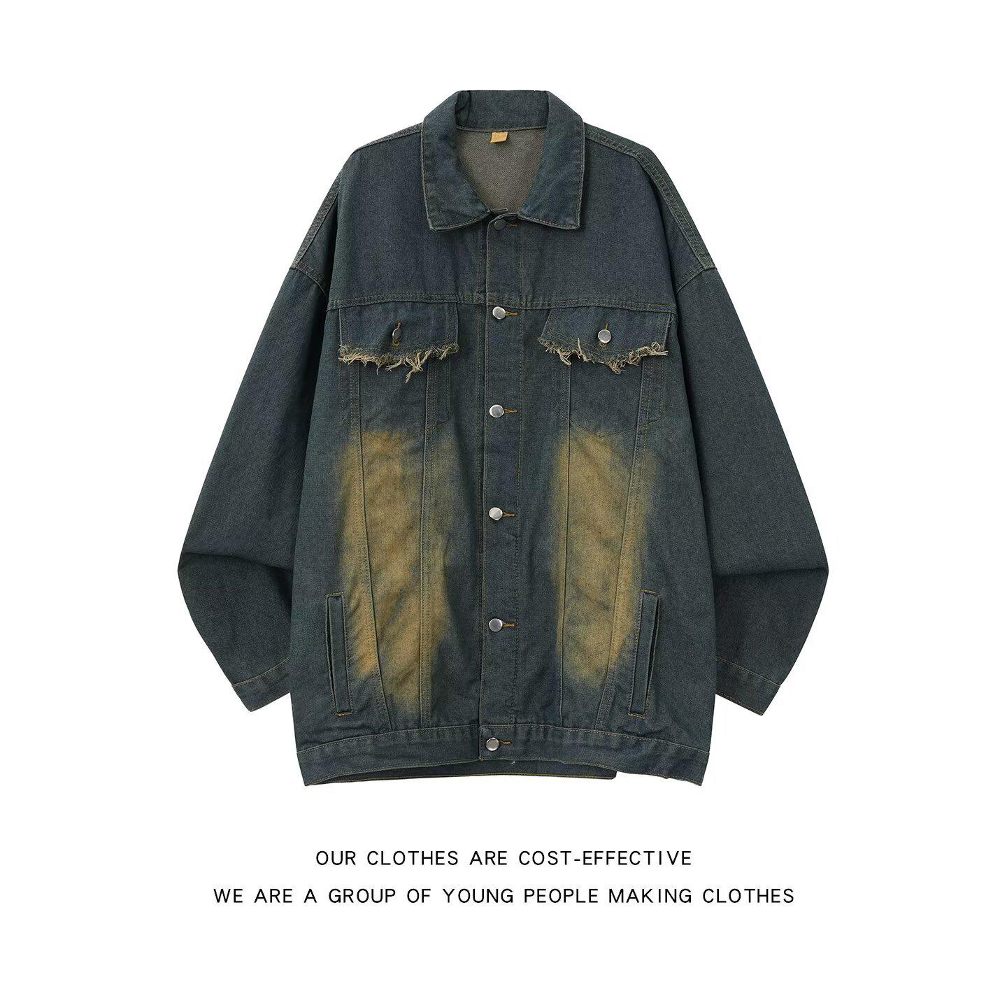 Мужская ретро-куртка из стираного денима - Весна/Осень Модный уличный стиль XXL