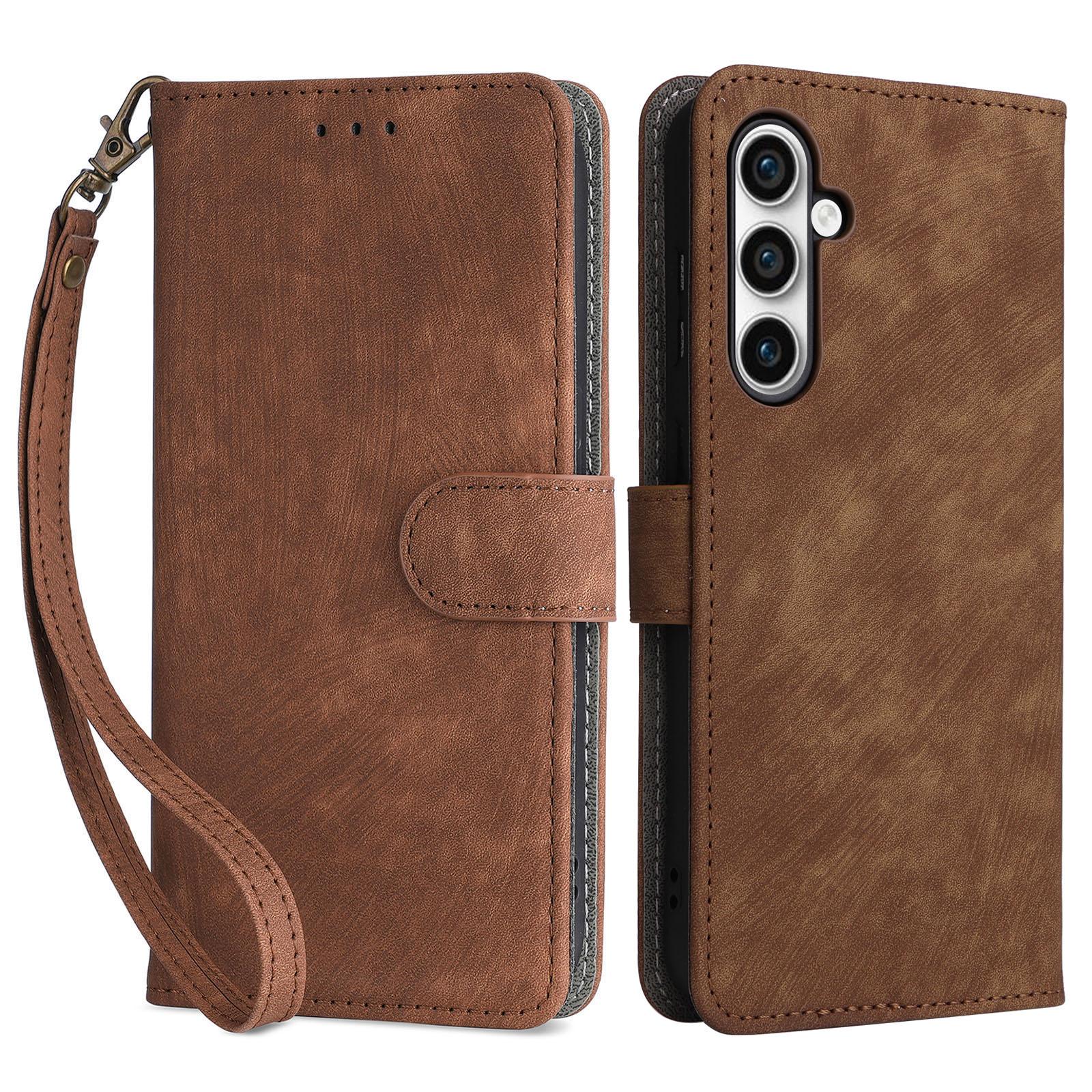 

For Samsung Galaxy S23 FE RFID Blocking Wallet Stand PU Leather Case Cell Phone Cover with Strap Brown