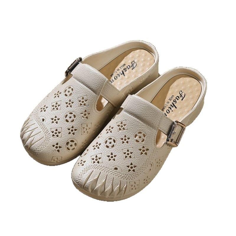 New flat-heeled non-slip hollow pattern half-pack slippers women's comfortable outer wear fashionable and comfortable flat-bottomed bag head slippers
