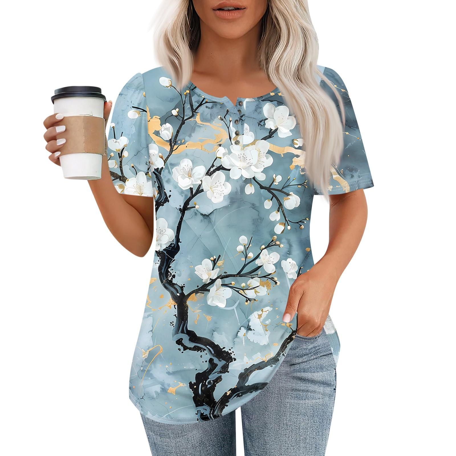 

Жіночий модний повсякденний пуловер з принтом на ґудзиках і круглим вирізом M ціан