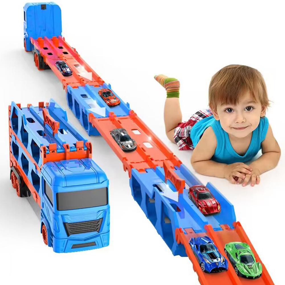 Car Transporter Truck Toys Container Truck With 6pcs Alloy Pull-back Cars Model Toys For Boys Birthday Gifts