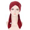 Soft Elastic Muslim Headscarf Hat Solid Color Rhinestone Hijab Caps  Ramadan