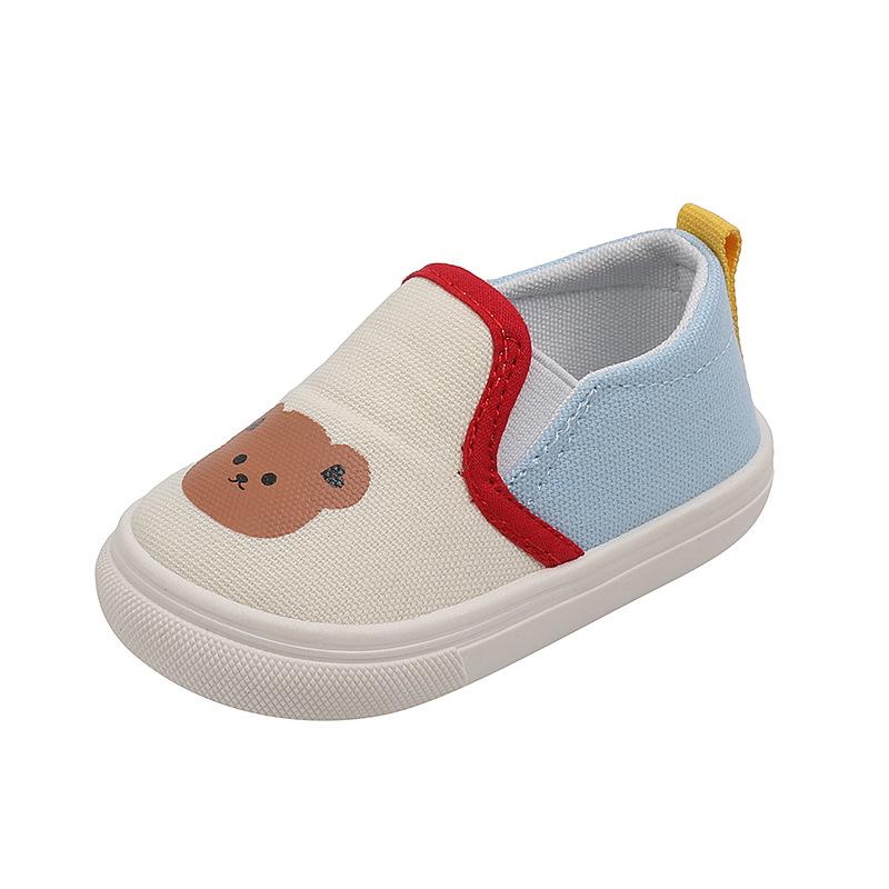 Toddler Slip On Canvas Shoes Cartoon Bear Bunny Print Soft Sole Anti Slip Kids Casual Walking Shoes