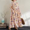 Early Spring Floral Vacation Style Travel Round Neck Retro Long Dress for Women Long Sleeved Vintage Dresses