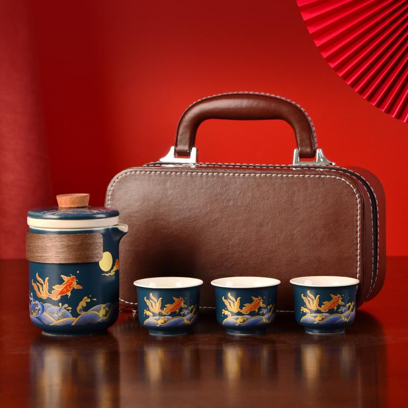 Creative Ceramic Kung Fu Travel Tea Set Portable Kuaike Cup Company Business Gift Box