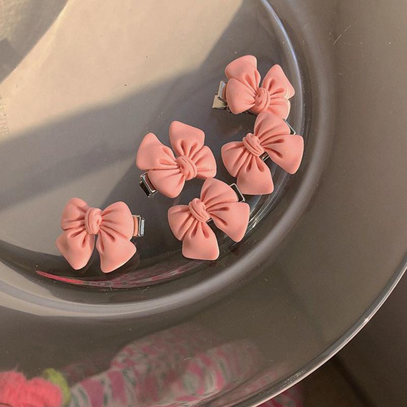 5Pcs So Cute Girls Pink Rose Flower Heart Bow Peach Mini Hairpin Set Sweet Hair