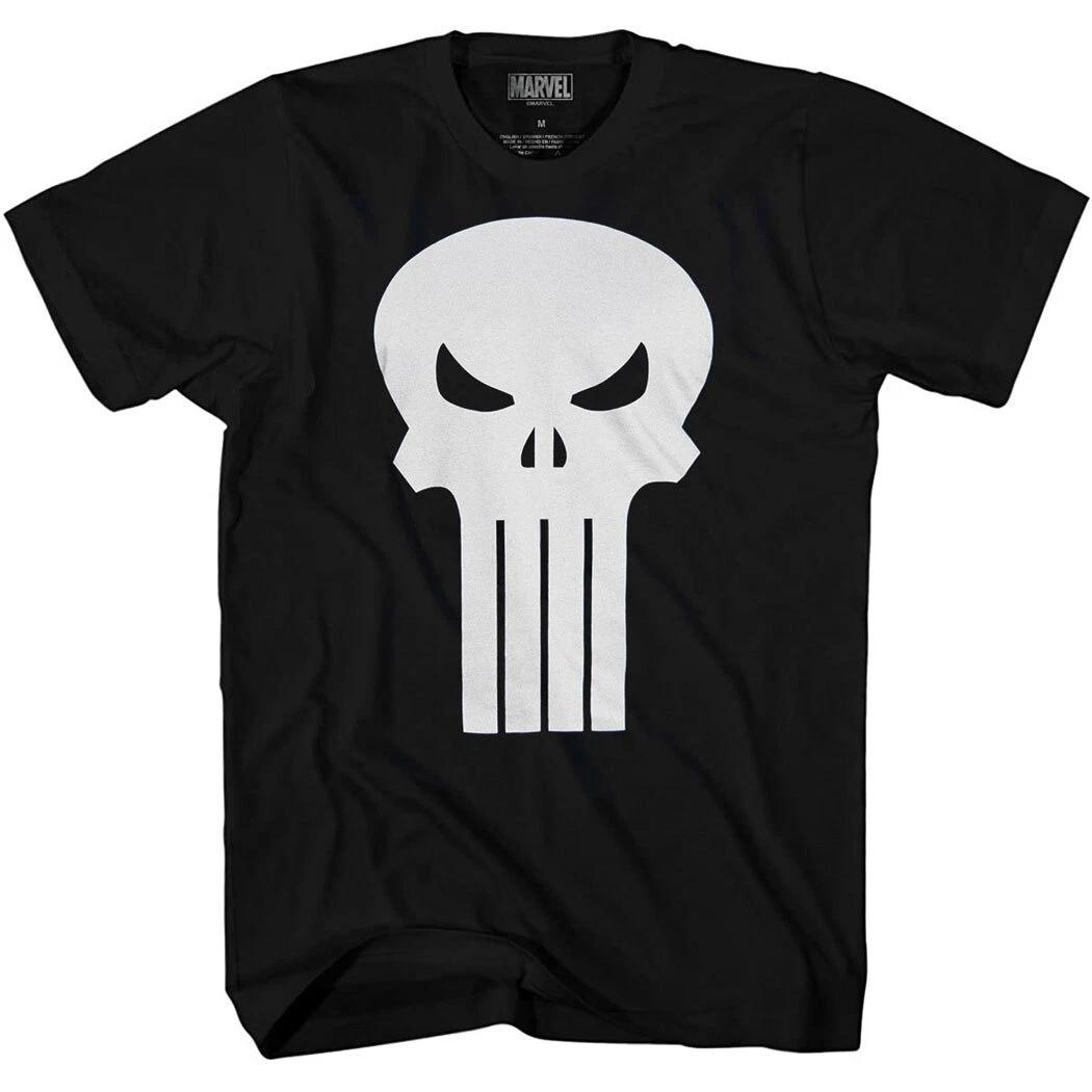 Marvel Punisher Classic Logo 100% Cotton T-shirt Mens Tees Top 4XL