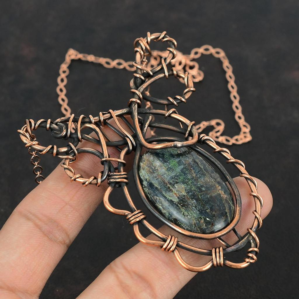 Kyanite Necklace Copper Wire Wrapped Necklace Adjustable Chain Necklace Copper Jewelry Gemstone Handmade Necklace Wire Wrap Jewelry For Gift