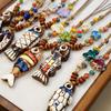 Ethnischer Stil Keramikfisch Halskette für Damen Mädchen Chinesischer Stil Keramikperlen Lange Pulloverkette Modeschmuck Zubehör Geschenk