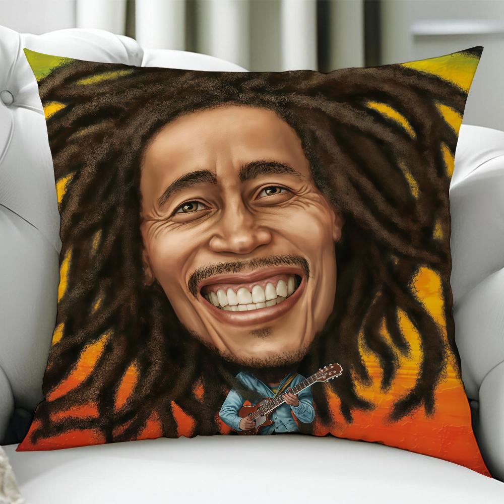 B-Bob M-Marley Singer Cushion Cover Birthday Anniversary Gifts Double Sided Printed Zipper Cushion Cover Soft Skin Bedding