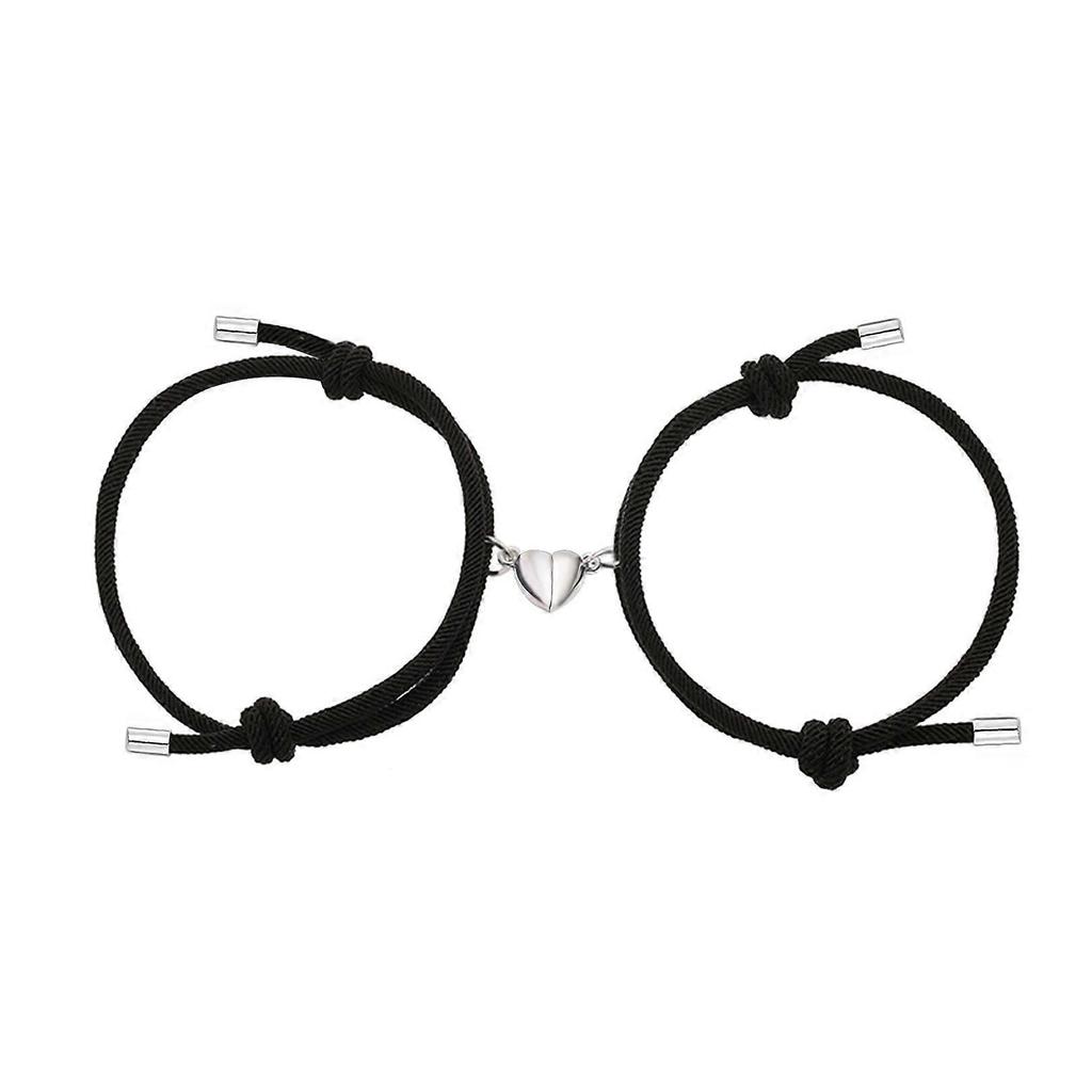 Set of 2 Magnetic Couple Bracelets with Heart Charm, Matching Couple Bracelets, Gifts for Boyfriends, Girlfriends