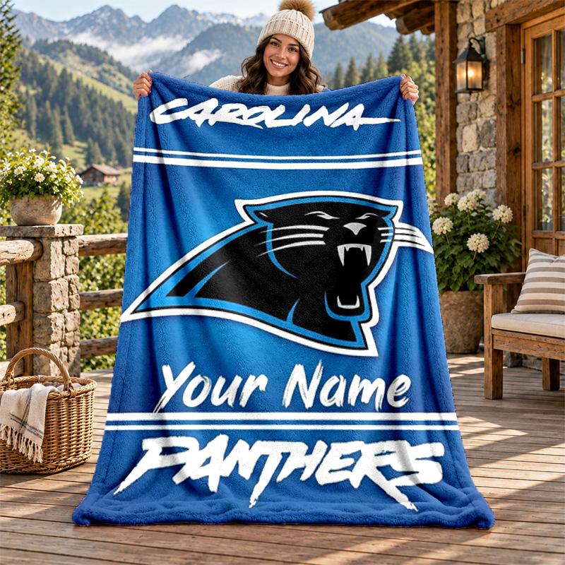 Carolina Panthers Custom Name Flannel Blanket Personalized Soft Warm Plush Throw Blanket Customized Gift for Family Friends