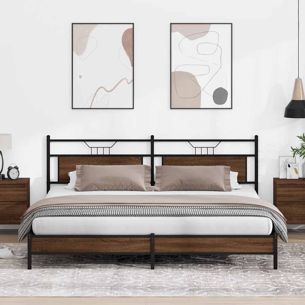 Metal Bed Frame without Mattress Brown Oak Effect 193 x 201 cm