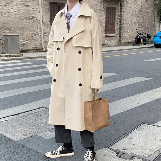 Abrigo de Invierno para Hombre Doble Botonadura Mangas Largas Solapa Color Sólido Botones Mantente a la Moda Holgado Ropa de Abrigo Longitud Media Gabardina para Hombre para la Calle
