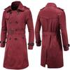 Mens Spring Autumn Windbreak Overcoat Long Trench Coats with Belt Male Pea Coat Double Breasted Solid Outerwear