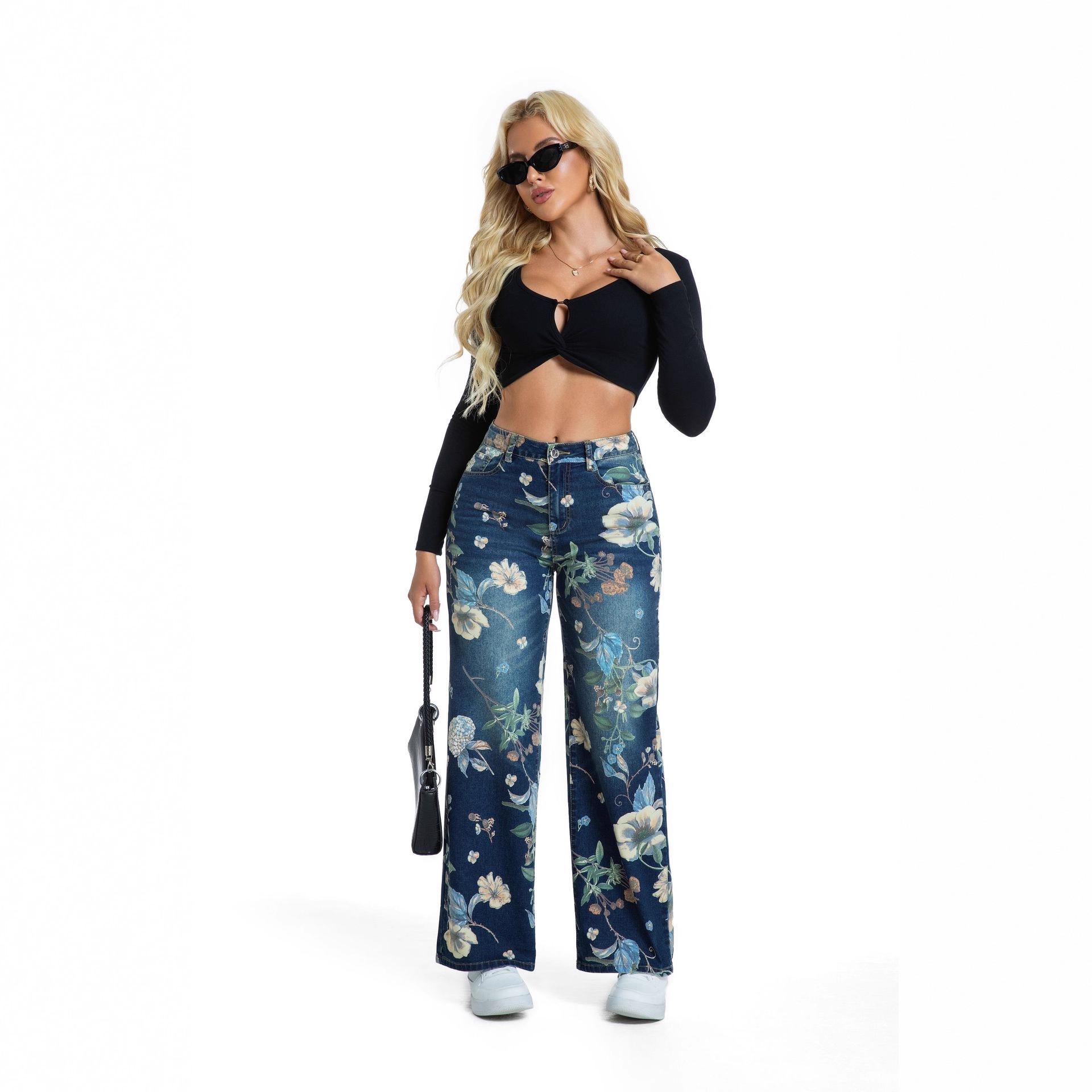 Women s Retro Blue Denim Wide-Leg Pants - Autumn 2025 Thin Straight Floor-Length Trousers Medium