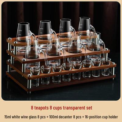 Handun Baijiu Decanter & Glass Set (8 Cups, 8 Pots) with Solid Wood Rack