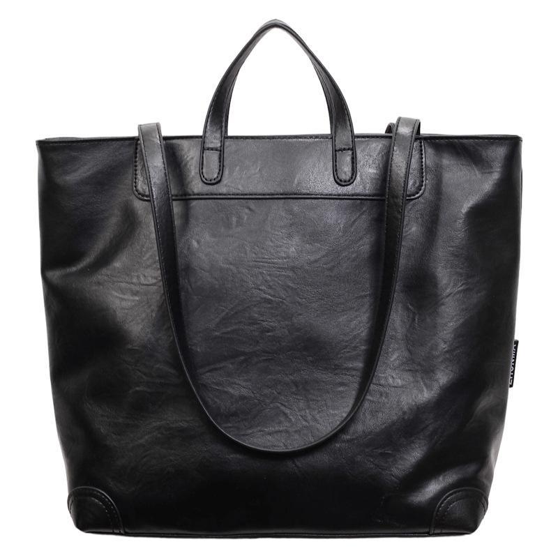 

Solid Color Leather Tote Bag with Dual Handles Large Capacity Shoulder Bag for Work and Daily Use чорний