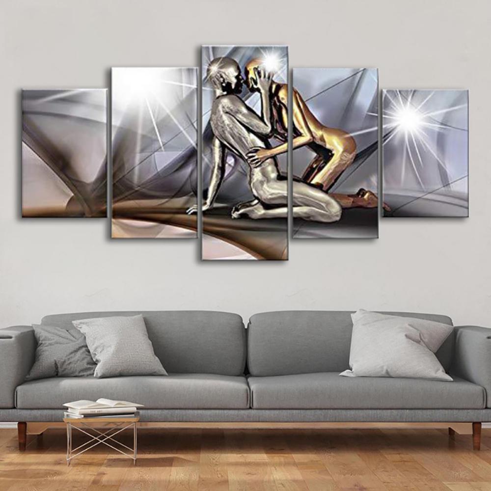 Rahmenlos 5-teilige Abstrakte Glas-Mann-Liebhaber Wandkunst Poster Leinwandbilder HD-Gemälde Heimdekoration Wohnzimmer Schlafzimmer Dekoration