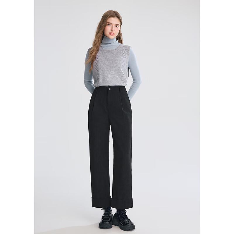 Betu Women's 2025 Winter Corduroy Cropped Straight-Leg Trousers