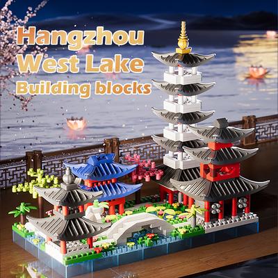 Hangzhou Westsee Szene Architekturmodell Dekoration Mikropartikel Bausteine Chinesischer Stil Puzzle Montage Spielzeug Geschenk