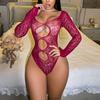 Sex Underwear Red Long-sleeved Ripped Mesh Bikini One-piece Hollowed-out Backless Hip Skirt