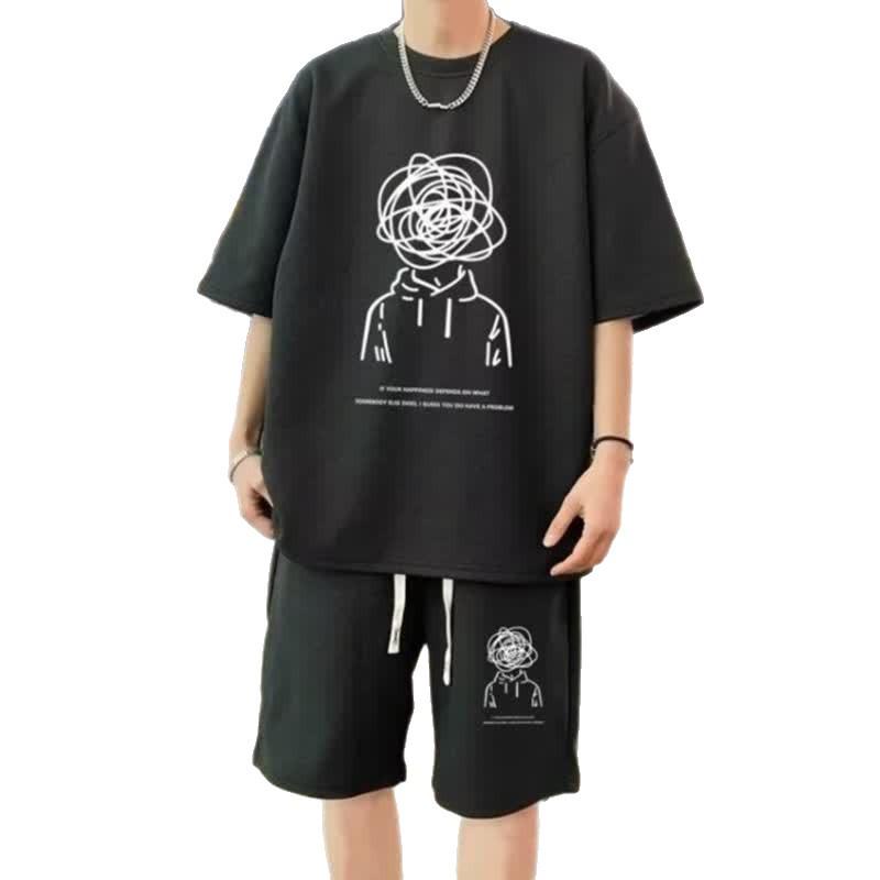 Trendy American-Style Summer Set for Young Men: Short-Sleeved T-Shirt & Five-Point Shorts
