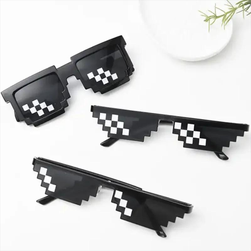 Vintage Mosaic Pixelated Sunglasses Cool Party Shades Eyewear Black Funny Men Women Glasses