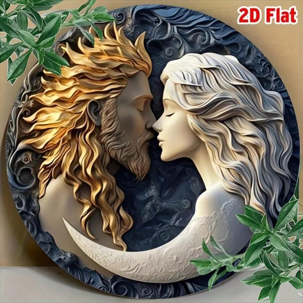 

Sun Moon Metal Tin Sign Wall Decor Vintage Round 20x20cm Home Office Retro Art 20x20 різнокольоровий