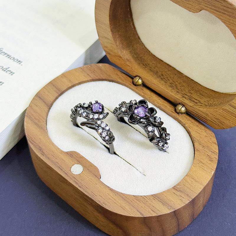 Dark Girl Purple Diamond Bauhinia Zir*****Pen Ring Sweet And Cool Temperament Adjustable Niche High-End Section Index Finger Ring