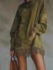 2026 High Neck Loose Suede Dress with Tassels and Pockets