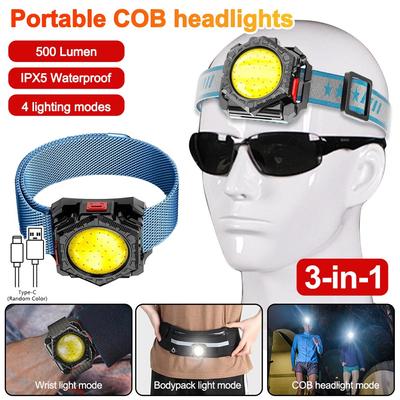 3in1 Headlamp Multifunctional COB Headlight USB Rechargeable Wrist Light Flashlight Outdoor Camping Fishing Headlight Torch Head