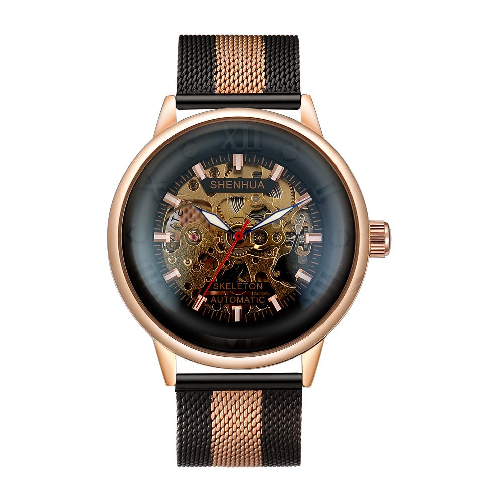 Men's Watches Luxury Brand Wind Hand Mechanical Skeleton Mens Watches Stainless Steel Band Bracelet Mesh Bracelet 2025