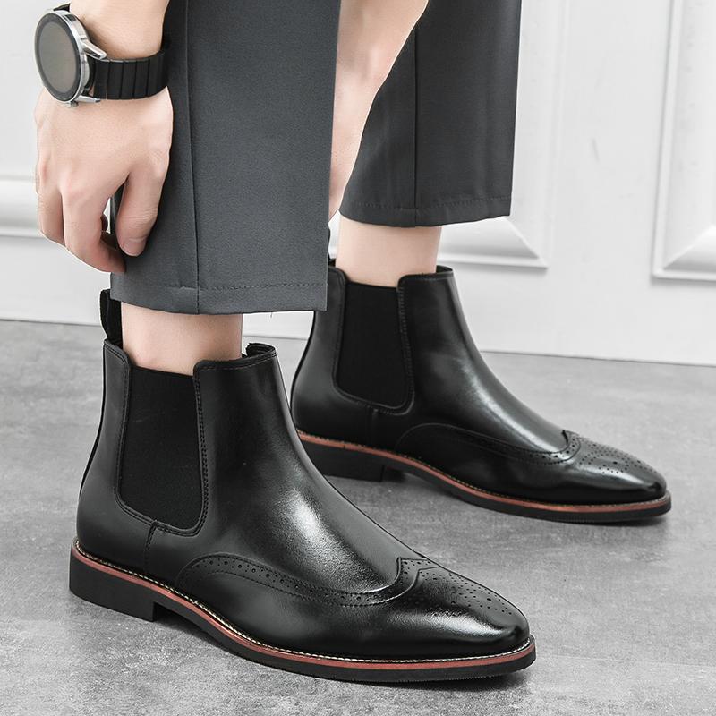 Luxusmarke Britischer Stil Chelsea Boots Handgefertigte Herren-Stiefeletten Business-Kleidstiefel Klassische Retro Weiches Leder Freizeitschuhe