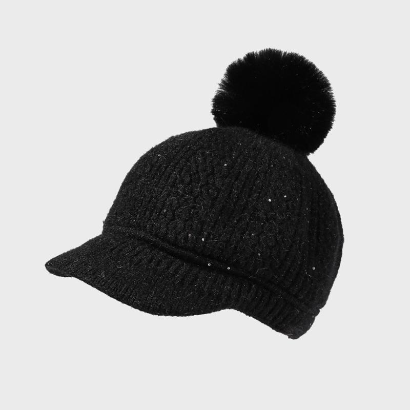 Rabbit Fur Warm Baseball Cap Women's Autumn Winter Velvet Ear Protection Knitted Cap Pullover Wool Cap