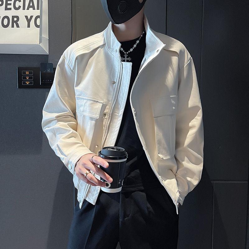 Tooling Lederjacke Herren High-End-Feeling in Flut Frühling und Herbst Retro-Motorrad-Stehkragen-Lederjacke