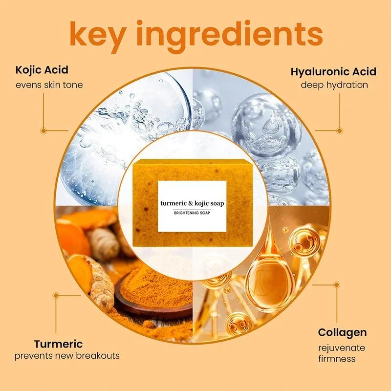 100g Turmeric Kojic Acid Soap with Lemon Granules Exfoliating Scrubbing Skin Lightening Body Care Jabón Con Ácido Kojico Y Témor