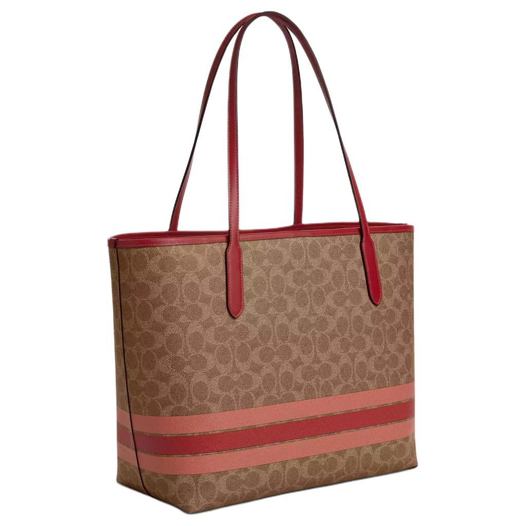 Coach Exclusive 33 Color Block Stripe Design Coated Canvas Tote Bag Women tote bags Gold Bronze CAL86-IMTAM