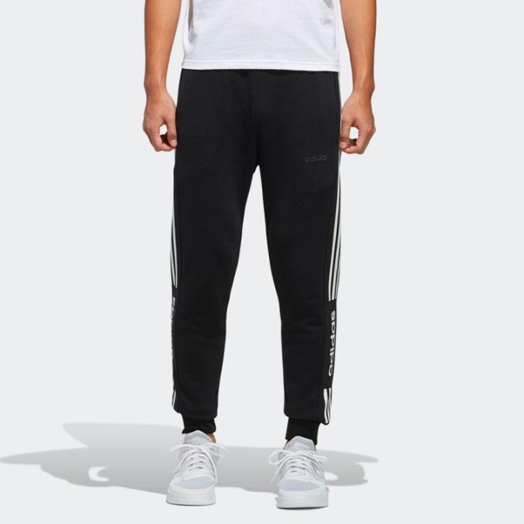 Adidas Neo Slim Fit Casual Knit Joggers with Side Logo Print Men Bottoms Black EI4734