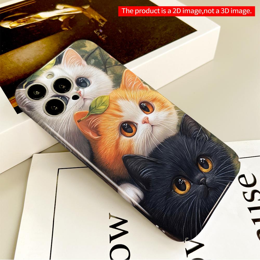 2DFlat Adorable Trio Cats in Garden Scene All inclusive film hard phone case, compatible with iPhone 18 Pro Max 17 16 15 14 13 12 11