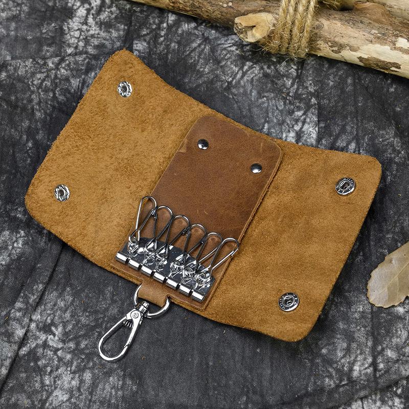 Leather Key Bag, Crazy Horse Leather Keychain, First Layer Cowhide Multi-Color Men'S Waist Hanging Car Multi-Function Keychain