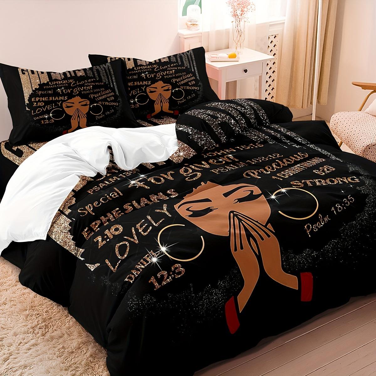 

Шикарный 3-предметный набор пододеяльников - Современное мягкое постельное белье с принтом черной девушки для всех сезонов включает 1 пододеяльник и 2 наволочки EU Twin(135x200cm)