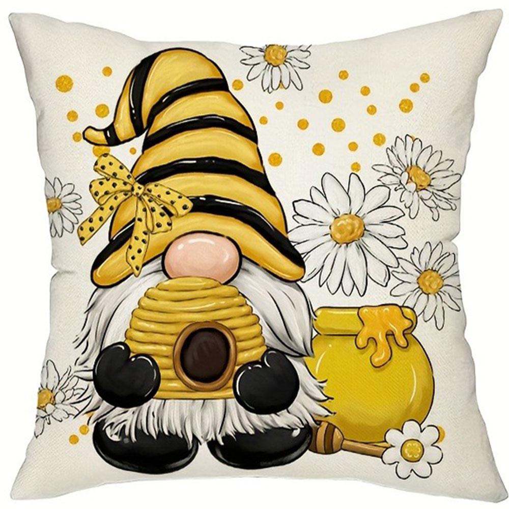 Bienenelfen-Thema Karomuster Gänseblümchen-Element Kissenbezug Wohnzimmer Sofa Reißverschluss Dekorative Kissenhülle Ohne Kissenkern