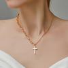 Fashion Stainless Steel Cross Gold Copper Color Necklace For Women Men Exquisite Chain Necklaces Zircon Birthday Present